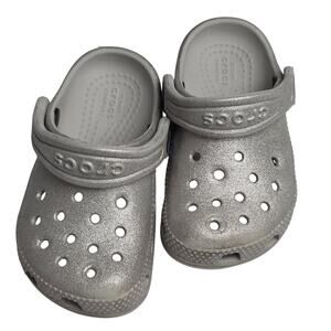 Crocs Toddler Classic Silver Glitter Lightweight Flexible Clogs, Size C6